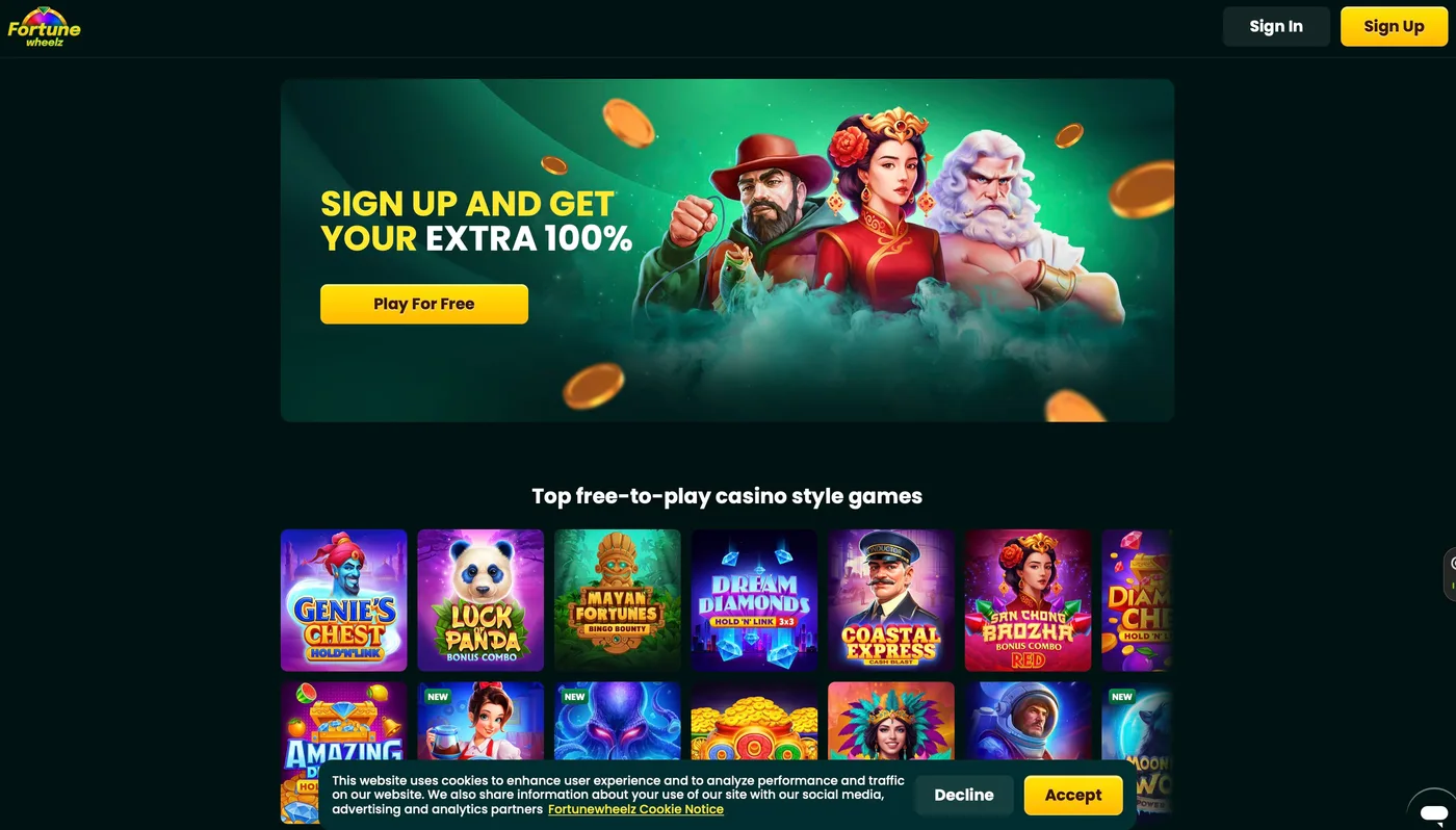 Fortune Wheelz home lobby screenshot