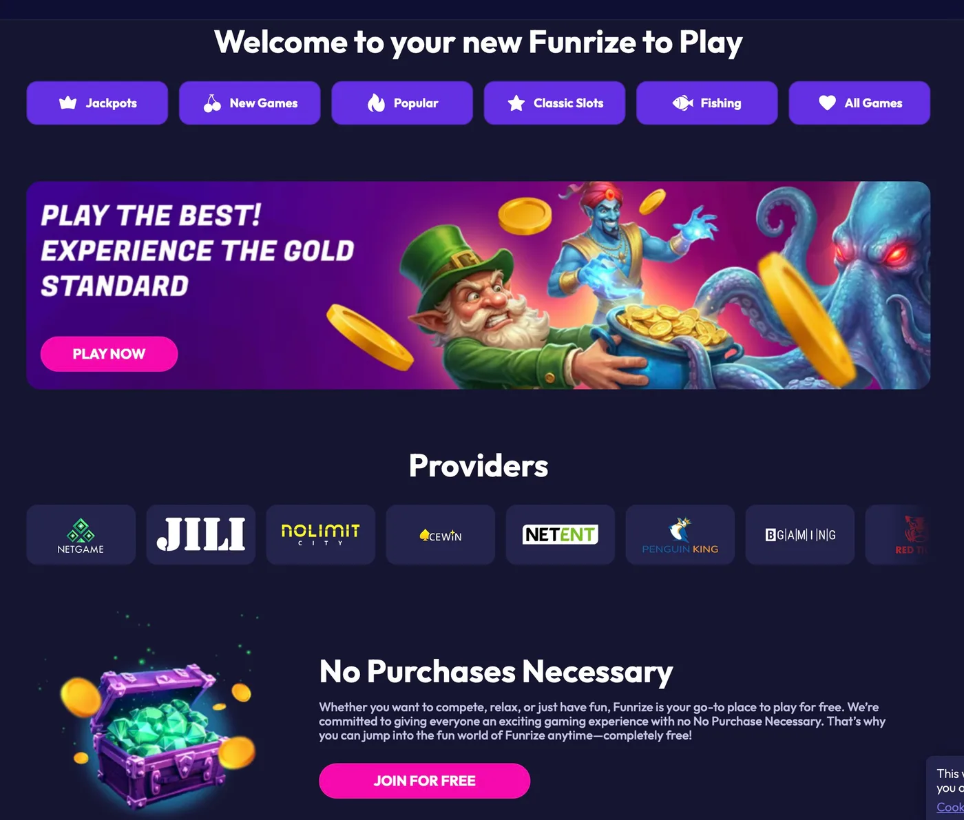 Funrize games and features screenshot
