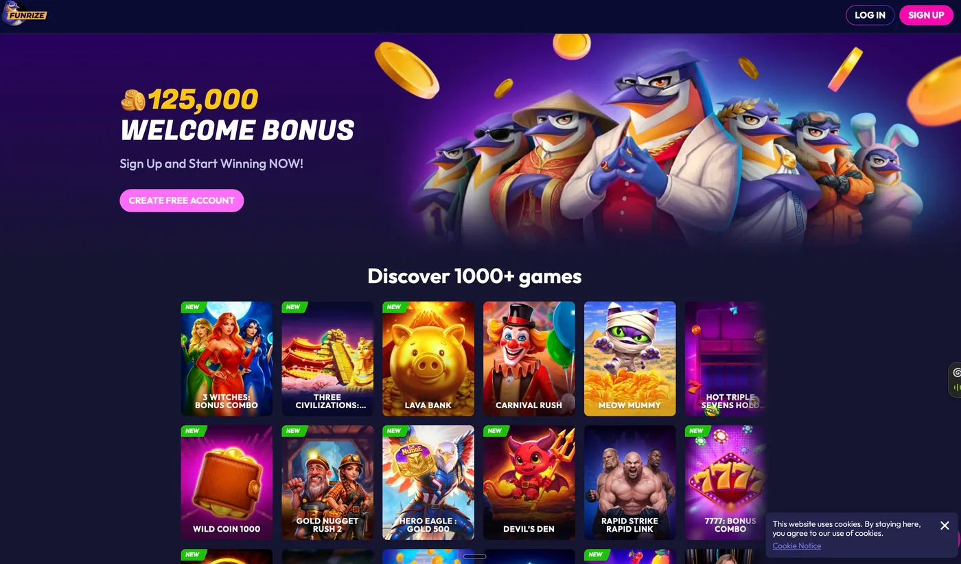 Funrize home lobby screenshot