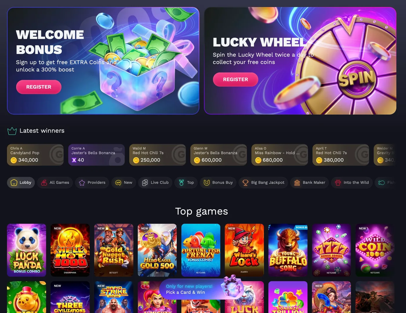 NoLimitCoins home page screenshot