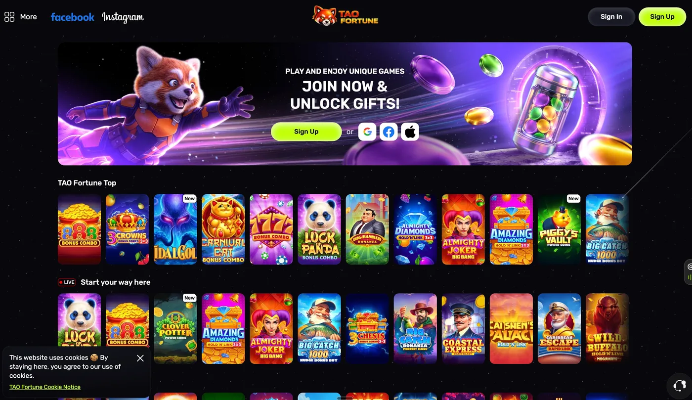 Tao Fortune home lobby screenshot